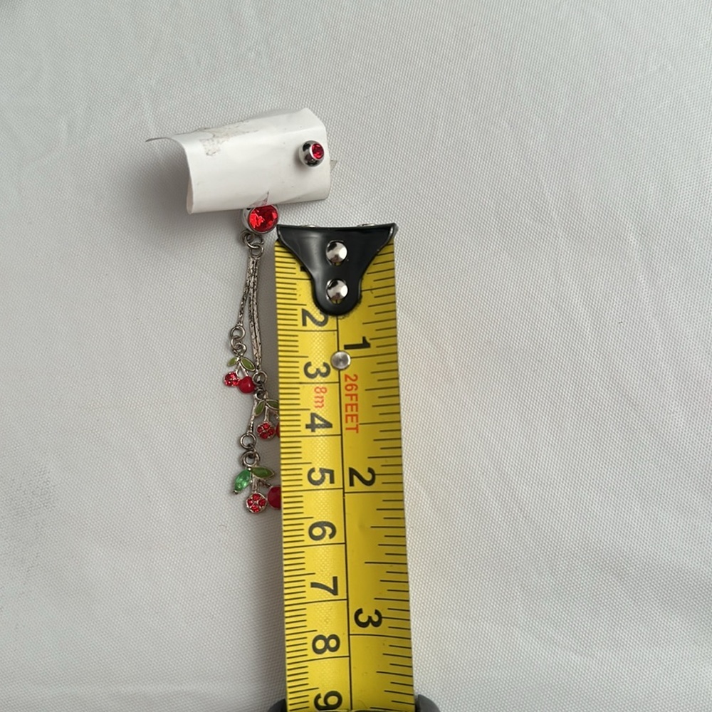 Silver And Red Bellybutton Ring With Hanging Cher… - image 3